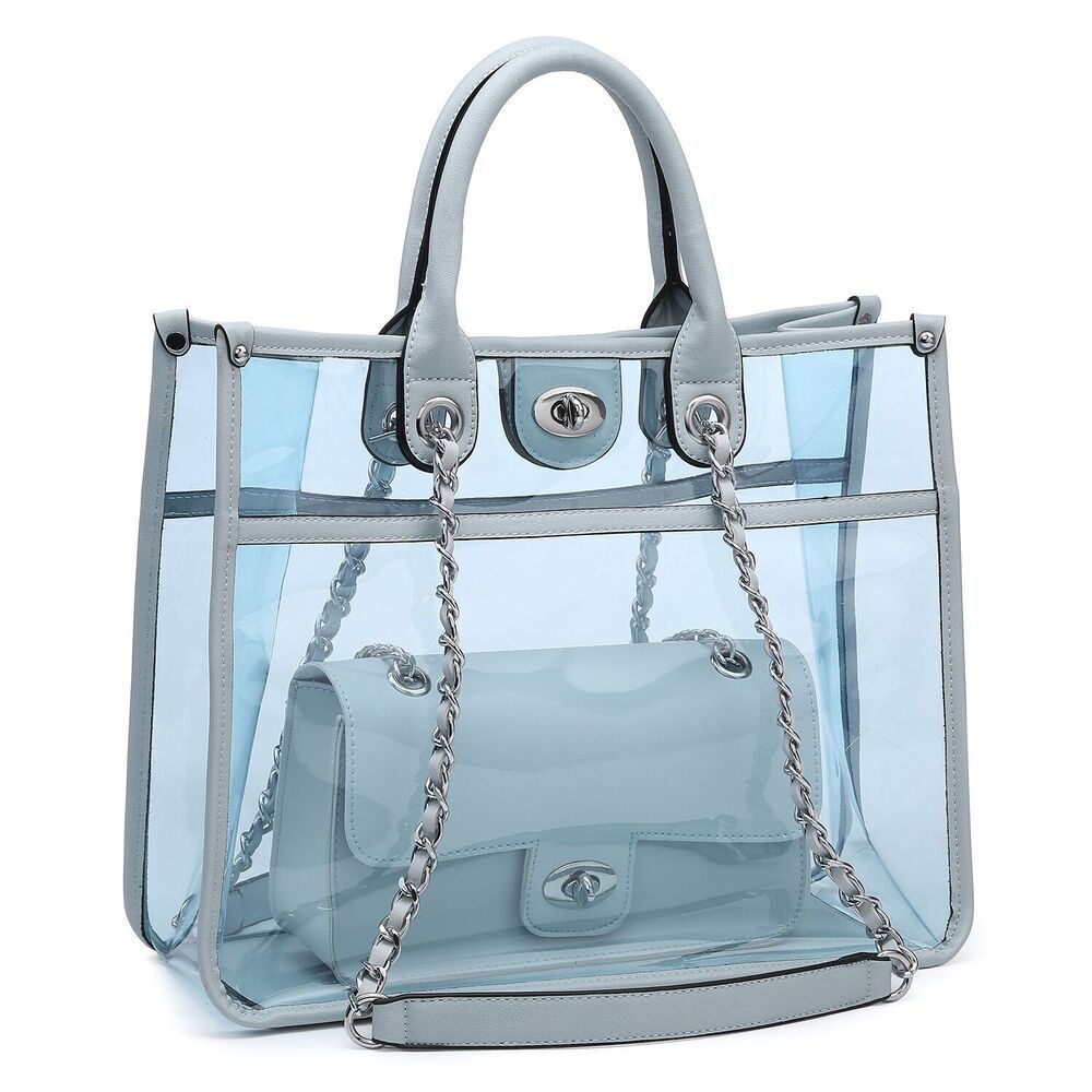 Dasein 2-in-1 Classic Blue Clear Transparent Tote with Twist Lock Design Handbag